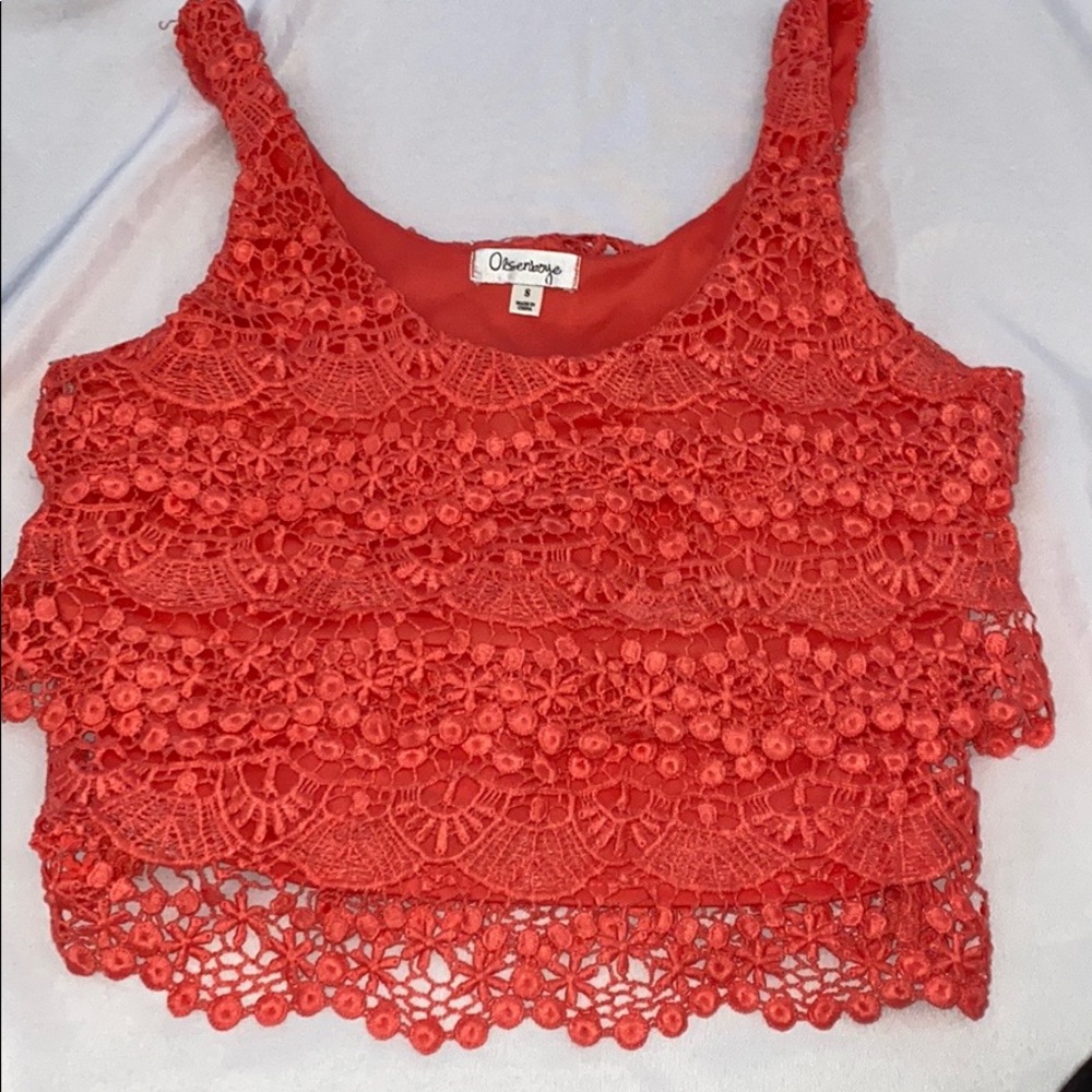 4/$20 Coral ruffle lace top size Small